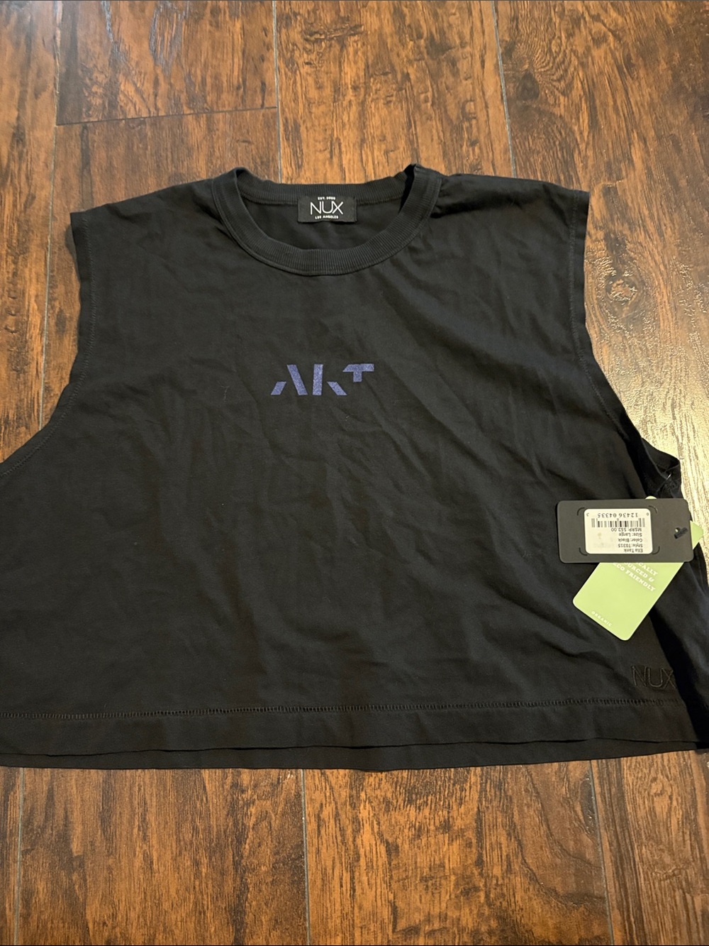 NUX Black Cropped Muscle Tank with Navy Logo
